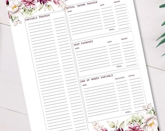 Budget Tracker Violet Floral | Monthly or Weekly Expense, Savings, and Debt Tracker | Printable Organizer