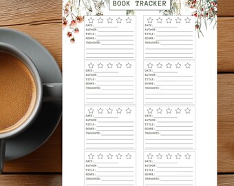 Book Review Tracker Snowy Floral | Monthly Reading Goal Log | Printable Plan Organizer