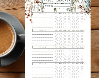 Habit Tracker Snowy Floral | Task Log Goal Setting | Printable Plan Organizer