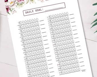 Water Tracker Violet Floral | Hydration Daily Weekly Monthly Goals | Printable Plan Organizer