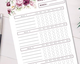 Habit Tracker Violet Floral | Task Log Goal Setting | Printable Plan Organizer