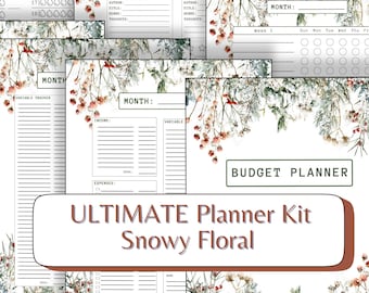 Ultimate Planner Bundle Kit Snowy Floral | Monthly or Weekly Budget and Trackers | Printable
