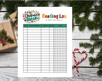 Christmas Break Reading Chart Log | Holiday Book Tracker with Rating Stars | Printable Winter Reading Challenge