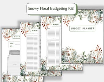 Budget Bundle Kit Snowy Floral| Monthly or Weekly Expense, Savings, and Debt Tracker | Printable