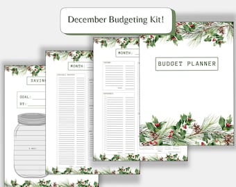 Budget Bundle Kit December Greenery | Monthly or Weekly Expense, Savings, and Debt Tracker | Printable