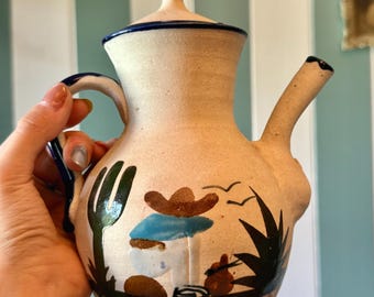 Vintage Mexican Folk Art | Signed | Hand-Painted Ceramic Pitcher |