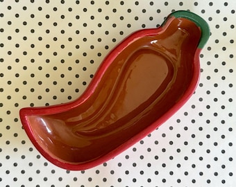 Vintage röd chilipeppar salsaskål | Keramik sydvästlig dippskål | Fiesta festfat