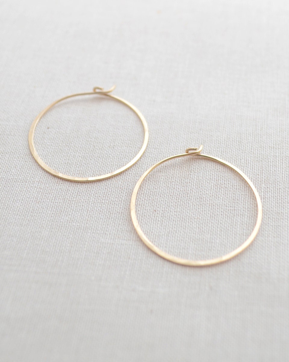 Hammered Gold Hoop Earrings, Handmade Gold Hoops, 1 Inch Gold Hoops, …