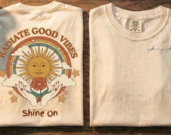 Chemise Radiate Good Vibes, t-shirt graphique rétro années 70 soleil, couleurs confort 1717, haut bohème vintage soleil, atlas analogique
