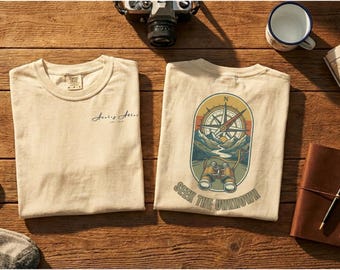 Chemise Seek the Unknown, t-shirt explorateur vintage, graphique boussole jumelles aventure, cadeau extérieur rétro, chemise de randonnée, style parc national