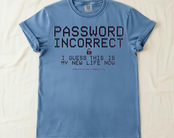 Chemise mot de passe incorrect, t-shirt humoristique technique amusant, t-shirt d'assistance informatique, streetwear avec défauts de l'an 2000, cadeau codeur sarcastique, bâillon de cybersécurité