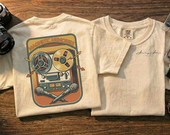Chemise à souvenirs magnétiques, t-shirt vintage pour magnétophone à bobines, cadeau pour producteur de musique, graphisme rétro pour ingénieur du son, vêtements de studio analogiques