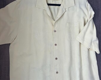 Tommy Bahama Men’s Silk Blend Shirt – Beige Textured Pattern— Men’s XL