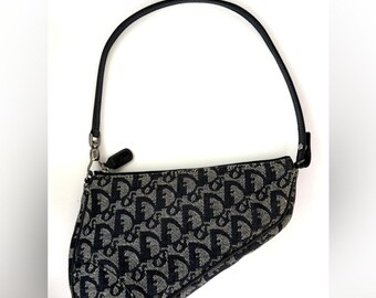 Vintage Dior Saddle Bag in Black Logo Denim