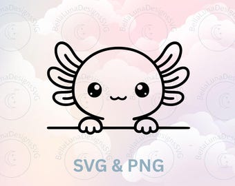 Peeking Axolotl SVG & PNG- (Commercial Use) Kawaii Animal Clipart Cricut Cut File