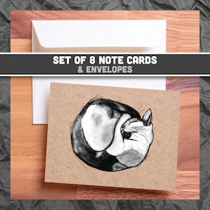 8 blank cat note cards for cat lovers, cute stationery with calico, birthday gift for cat lady, graduation gift for cat dad, A2 notecards