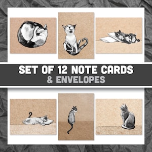 12 blank note cards for cat lovers, cute stationery with cat print, birthday gift for cat lady, anniversary gift for cat dad, thank you card