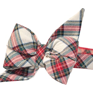 Crew LaLa Ellie&#39;s Plaid on Red Belle Bow Dog Collar