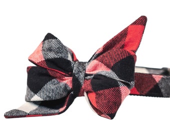 Crew LaLa Red, Black & White Flannel Belle Bow Dog Collar