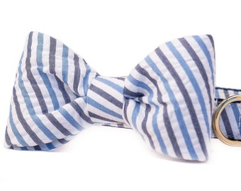 Crew LaLa Blue & Navy Seersucker Bow Tie Dog Collar