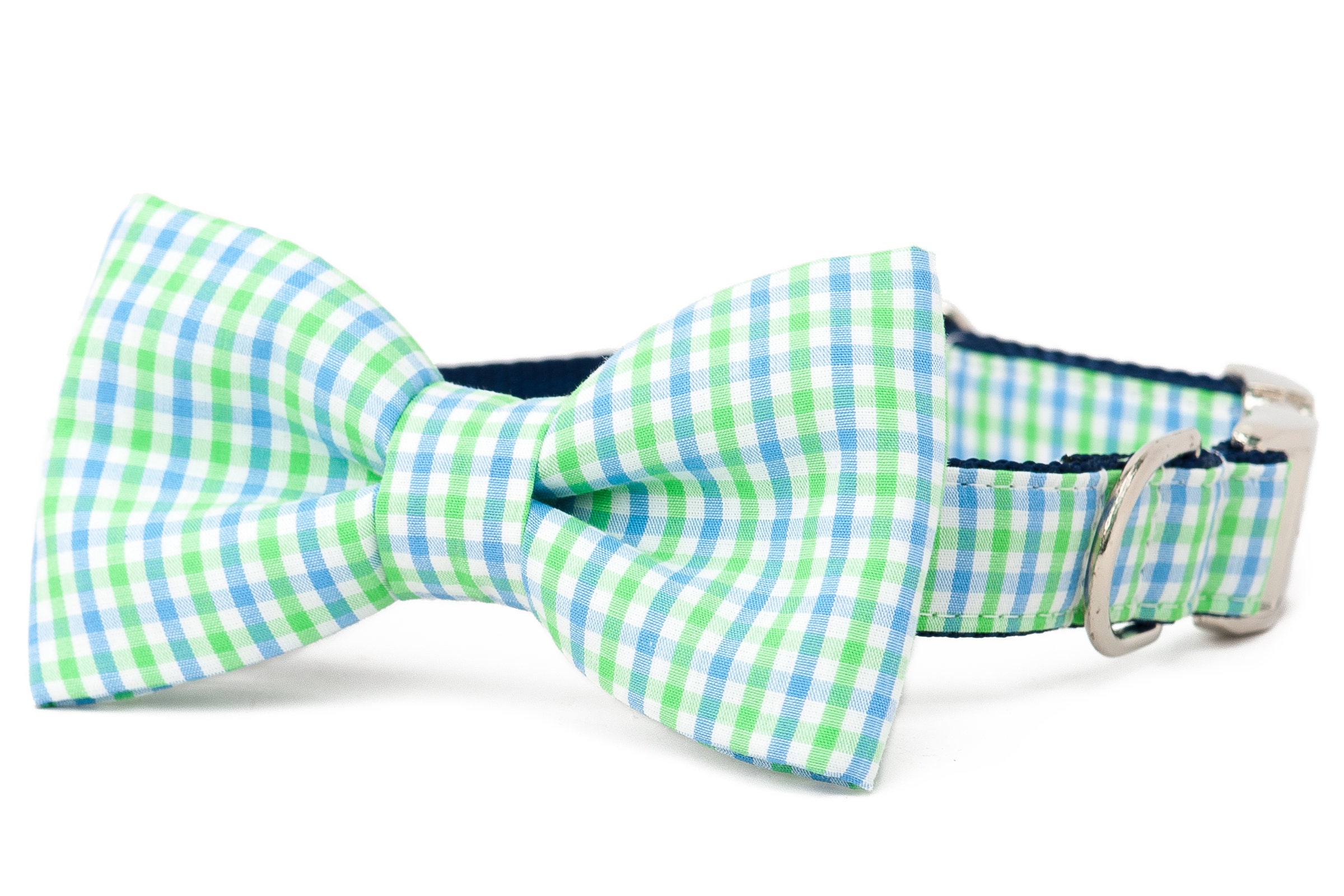 Crew Lala ™ Lime & Blue Island Gingham Nœud Papillon Collier Pour Chien