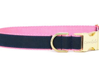 Crew LaLa Navy on Hot Pink Waxed Cotton Dog Collar