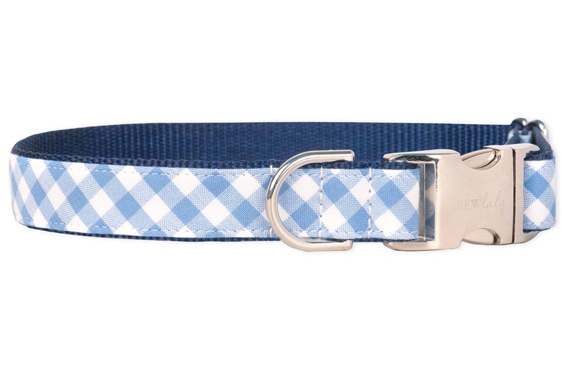 Crew LaLa Periwinkle Picnic Plaid Bow Tie Dog Collar image 2