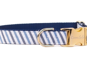 Crew LaLa  Blue & Navy Seersucker Dog Collar