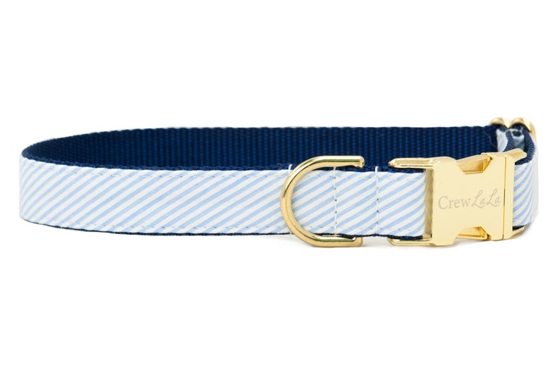 Crew LaLa Light Blue Seersucker Bow Tie Dog Collar image 2