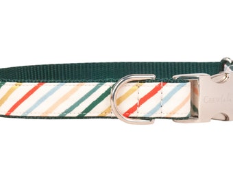 Crew LaLa Festive Stripe Dog Collar - Green Webbing