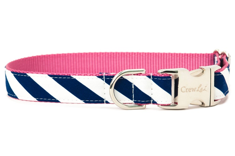 Crew LaLa Navy Stripe On Rose Dog Collar image 1