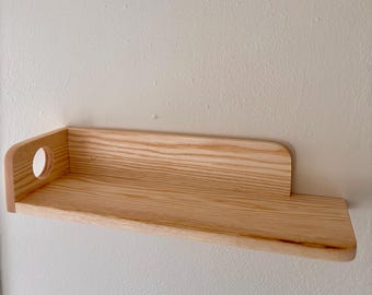 Estante flotante de pared de madera maciza de fresno — Hecho a mano, acabado natural de aceite/cera