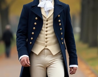 Handmade Cream Regency Tailcoat | Men's Victorian Outfit