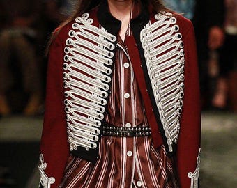 Handmade Burgundy Hussar Jacket | Military Parade Coat | Steampunk Ringmaster Costume | Marching Band Style Jacket