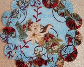 Poinsettia and Bird Holiday Yo Yo Doily