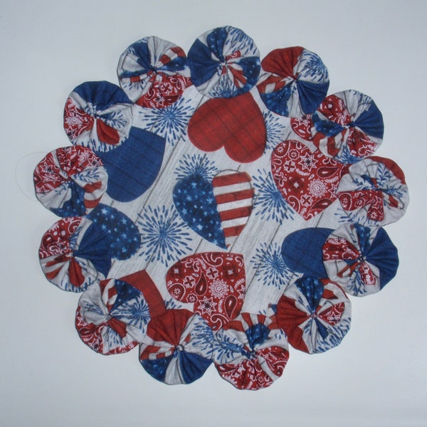 Patriotic and Country Hearts 8.5" Yo Yo Doily