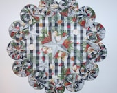 Christmas Tin Star with Pinecones and Cotton on Black and White Gingham 8.5 quot Yo Yo Doily