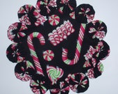 Pink, Green and White Christmas Candy 8.5 quot Yo Yo Doily
