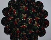 Filigree Leaf Holly on Black 8.5 quot Yo Yo Doily