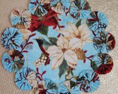 Poinsettia and Bird Holiday Yo Yo Doily II