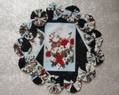 Vintage Holiday Reindeer Postcard Doily or Candle Mat