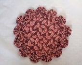 Burgundy Pink Glittery Christmas Holly Yo Yo Mat Doily for candles, vases, penny rug style family home decor