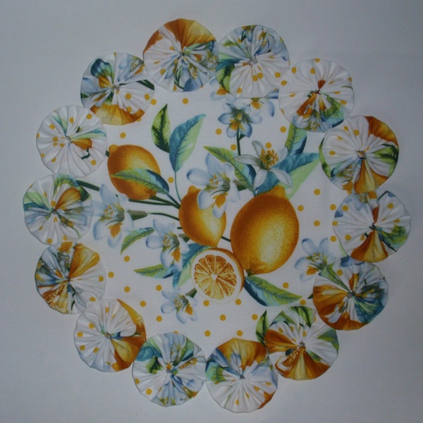 Lemon Bouquet II on White 12-inch Yo Yo Doily