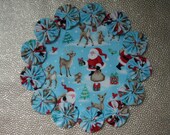Deer and Bunny with Santa Yo Yo Doily or Candle Mat Penny Rug Style