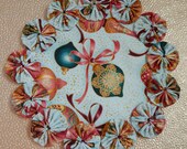 Teal, Pink and Gold Cloisonne Ornaments Yo Yo Doily