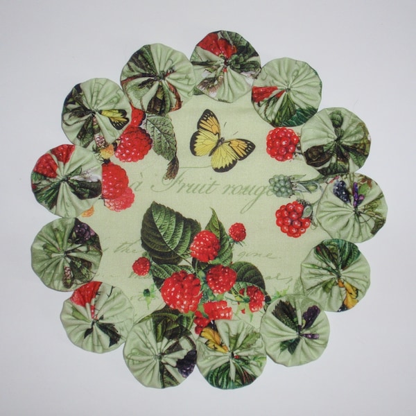 Red Raspberries and Butterfly 8.5" Yo Yo Doily