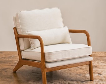 Fabric Accent Chair with Solid Wood Frame, Cushions & Lumbar Pillow