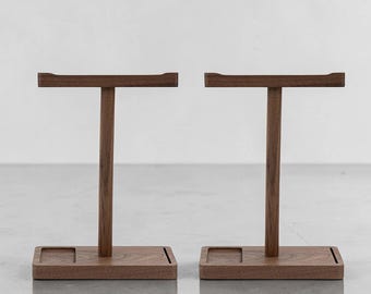 Walnut Wood Headphone Stand | Dual Headset Holder for Desk
