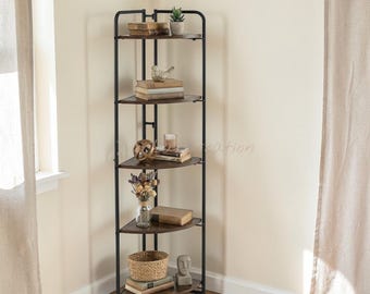 Wooden Ladder Shelf, Freestanding Corner Bookcase, Plant Stand for Living Room