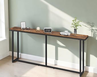 Slim Console Table, Rustic Brown & Black Entryway Table for Hallway